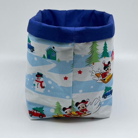 LAST ONE Handmade Disney Christmas Fabric Basket / Mickey Minnie Mouse - Picture 4 of 4